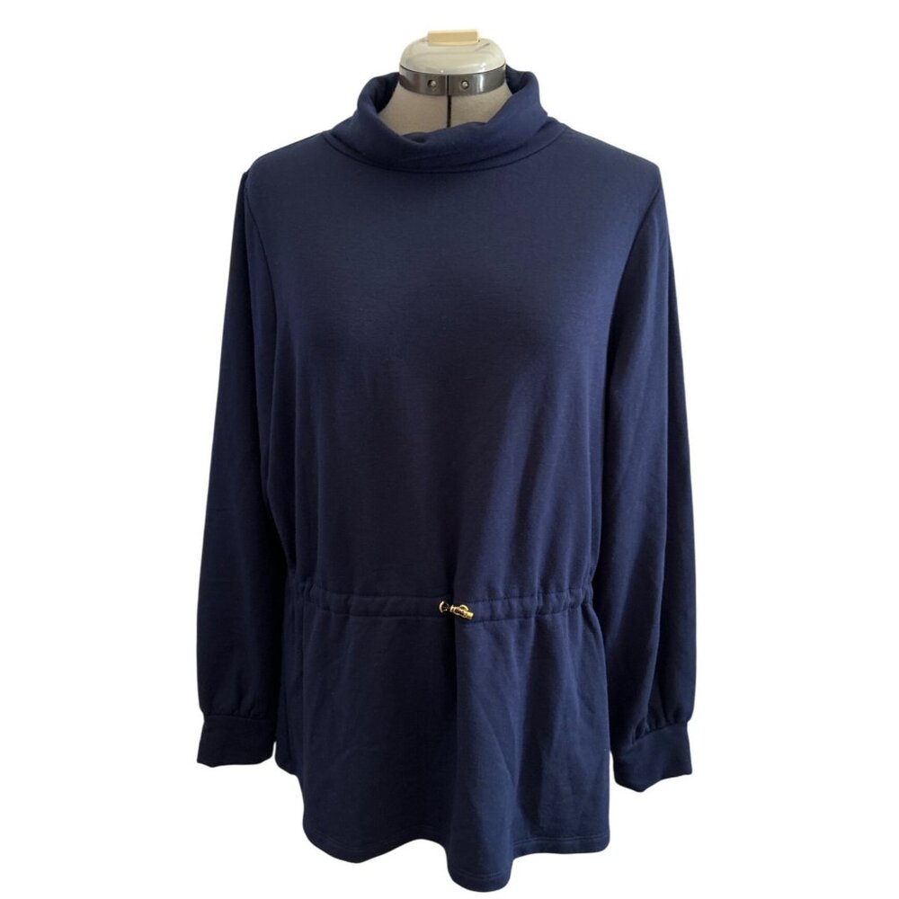 Crown & Ivy Navy Long-Sleeve Pullover With Drawstring Waist Womens Size L